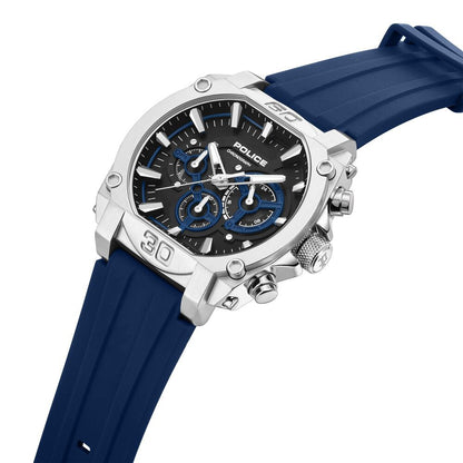 Police Quartz Chronograph Black Dial Blue Silicone Strap Watch For Men