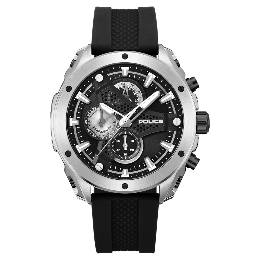 Police Quartz Chronograph Black Dial Black Silicone Strap Watch For Men - image 1