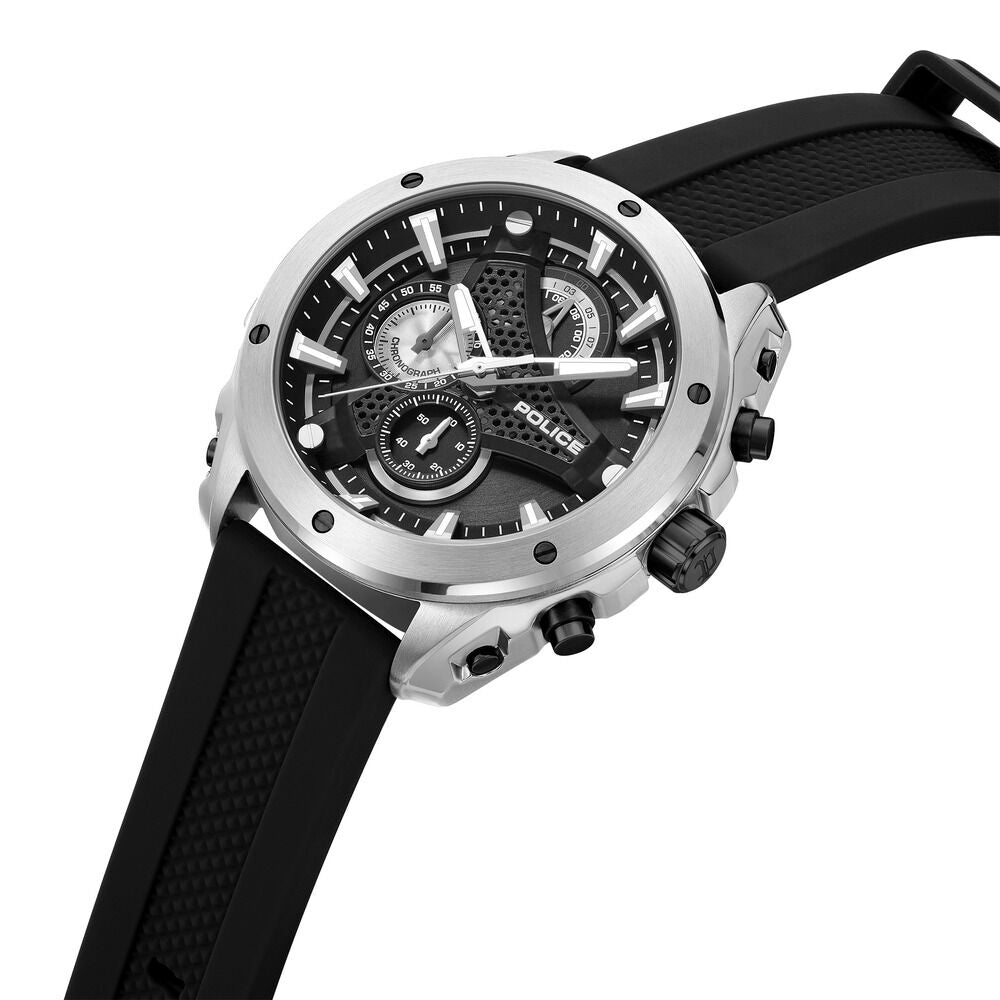 Police Quartz Chronograph Black Dial Black Silicone Strap Watch For Men