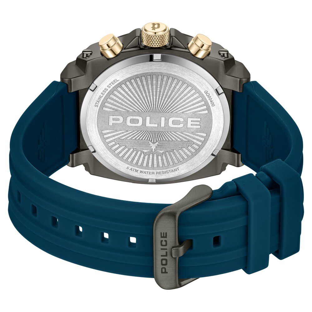 Police Multifunction Blue Dial Blue Color Silicone Strap Watch For Men