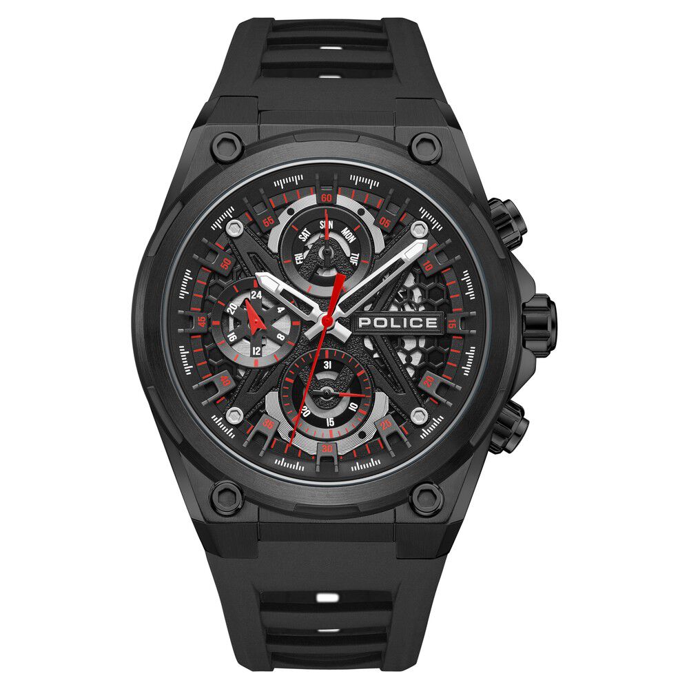 Police Multifunction Black Dial Silicone Strap Watch For Men