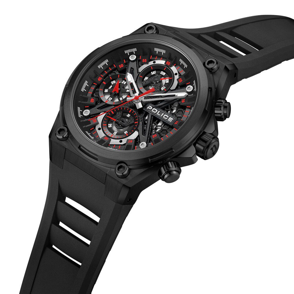 Police Multifunction Black Dial Silicone Strap Watch For Men