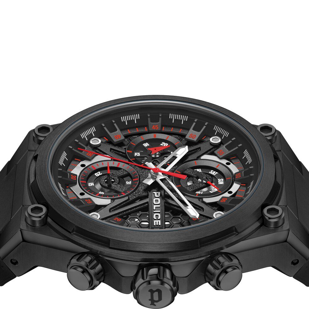 Police Multifunction Black Dial Silicone Strap Watch For Men
