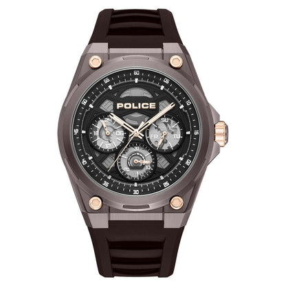 Police Quartz Multifunction Black Dial Brown Silicone Strap Watch For Men - image 1