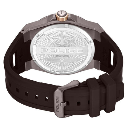 Police Quartz Multifunction Black Dial Brown Silicone Strap Watch For Men