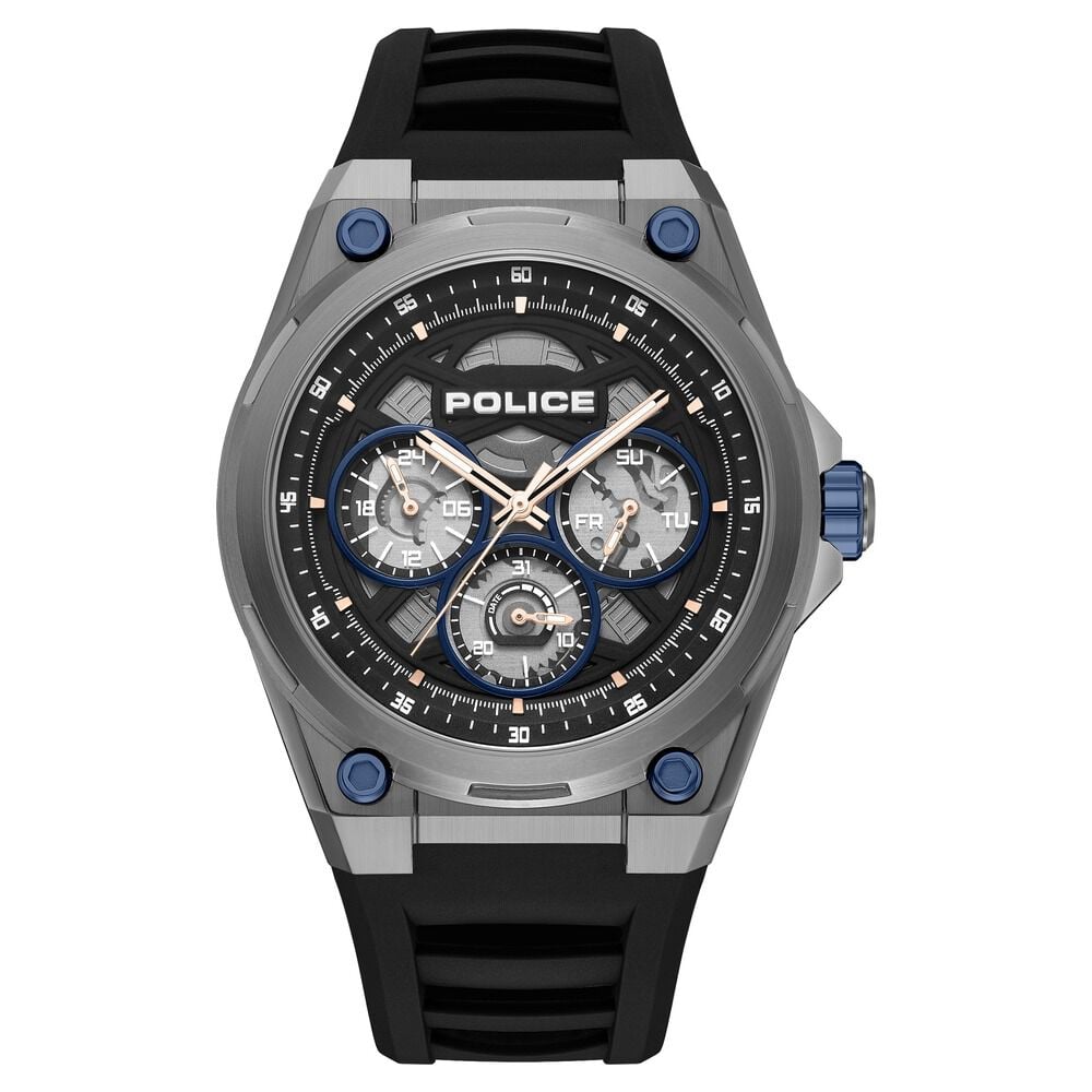 Police Quartz Multifunction Black Dial Blue Silicone Strap Watch For Men - image 1