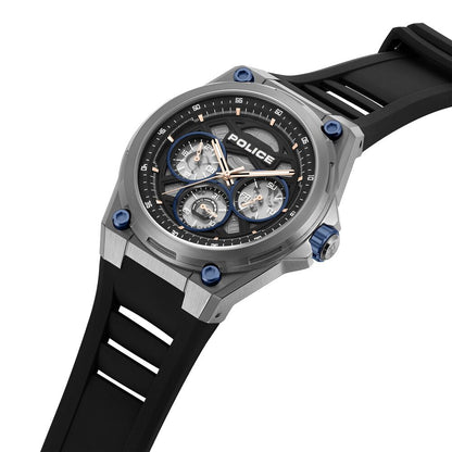 Police Quartz Multifunction Black Dial Blue Silicone Strap Watch For Men