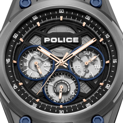 Police Quartz Multifunction Black Dial Blue Silicone Strap Watch For Men
