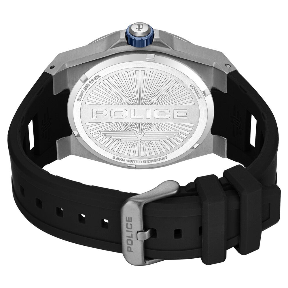 Police Quartz Multifunction Black Dial Blue Silicone Strap Watch For Men