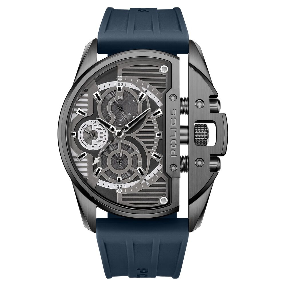 Police Quartz Multifunction Black Dial Blue Silicon Strap Watch For Men - image 1