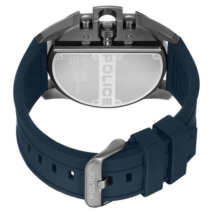 Police Quartz Multifunction Black Dial Blue Silicon Strap Watch For Men