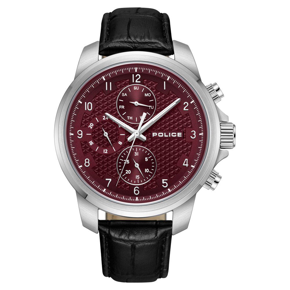 Police Quartz Multifunction Maroon dial Leather Strap Watch for Men - image 1
