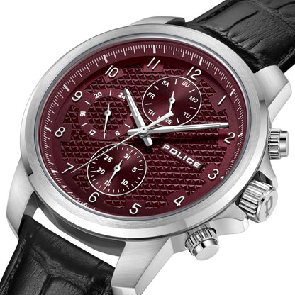Police Quartz Multifunction Maroon dial Leather Strap Watch for Men