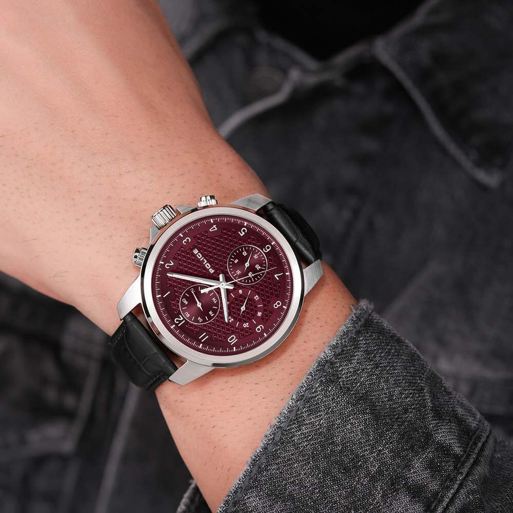 Police Quartz Multifunction Maroon dial Leather Strap Watch for Men