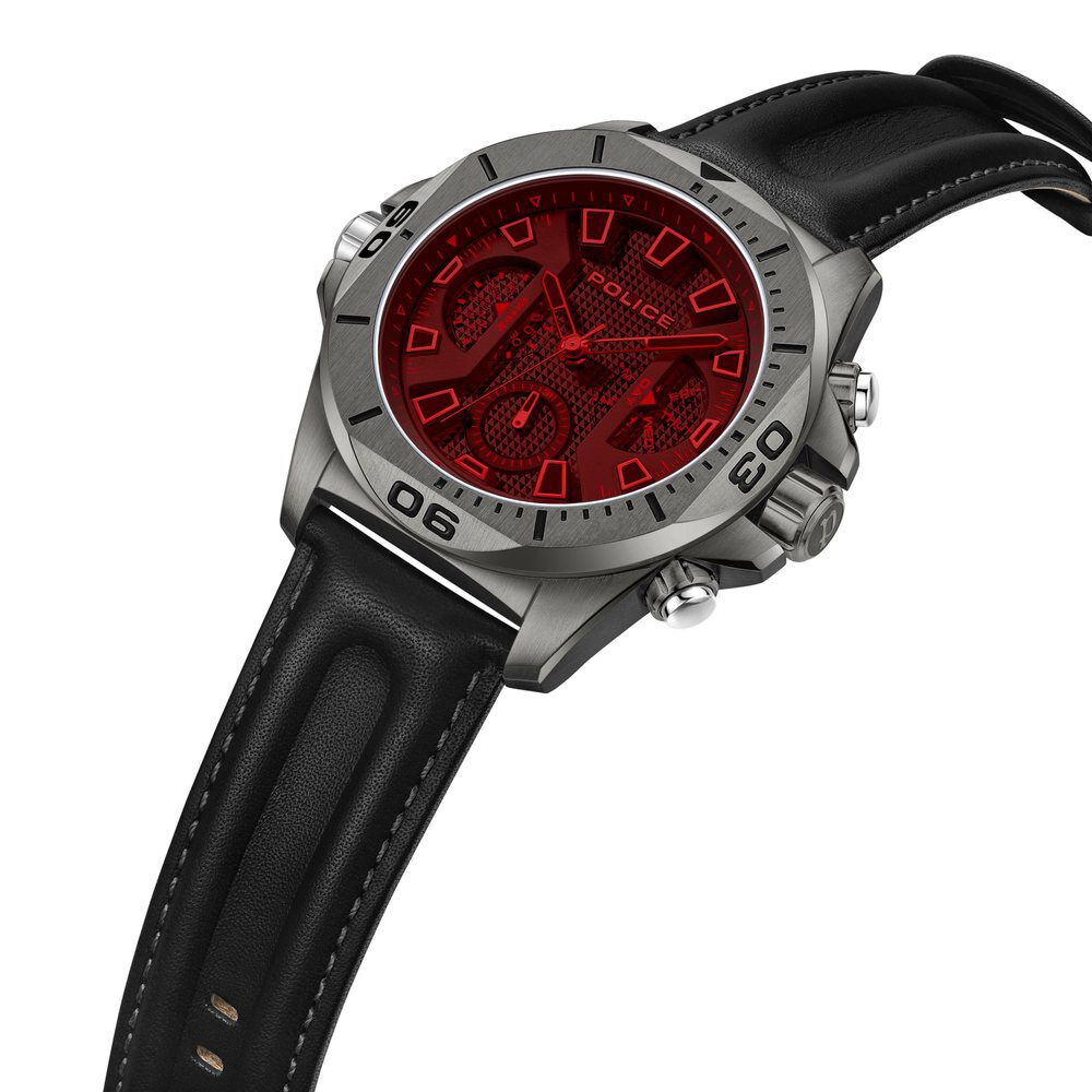 Police Quartz Multifunction Black Leather Strap for Men