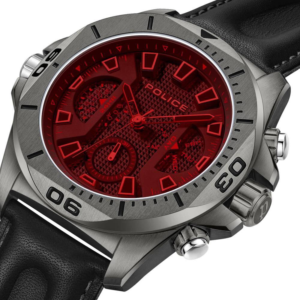Police Quartz Multifunction Black Leather Strap for Men