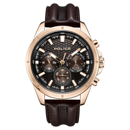 Police Black Dial Brown Strap Multifunction Watch for Men - image 1