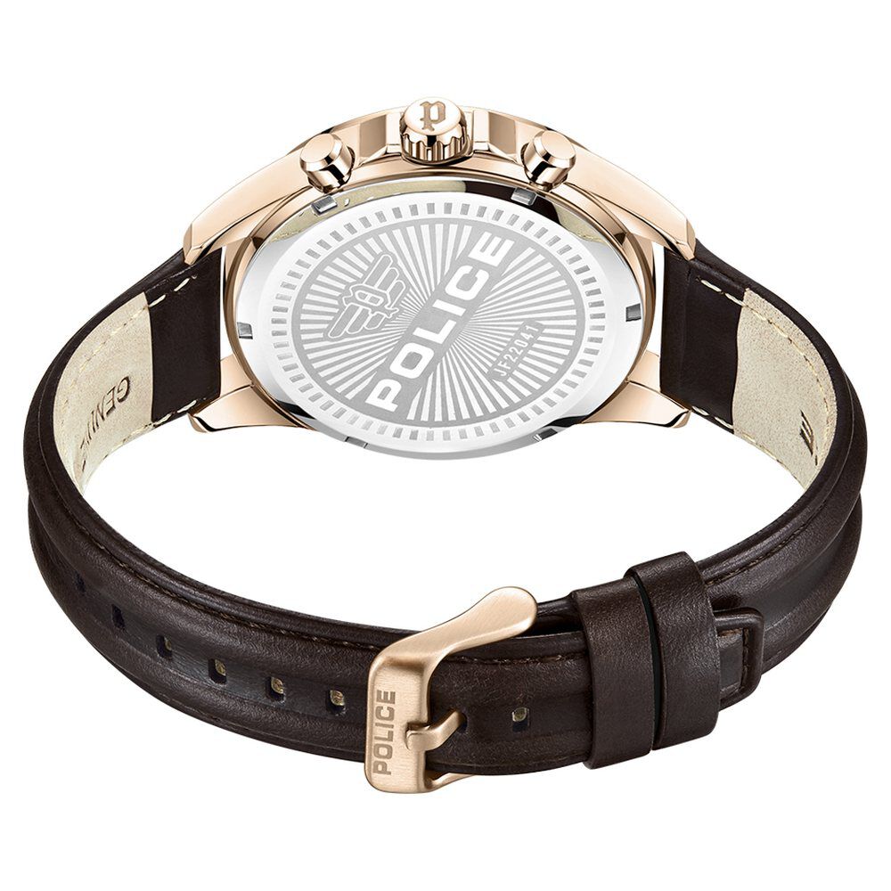 Police Black Dial Brown Strap Multifunction Watch for Men
