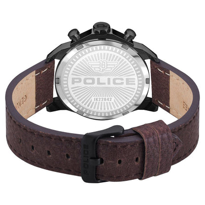 Police Black Dial Brown Strap Multifunction Watch for Men