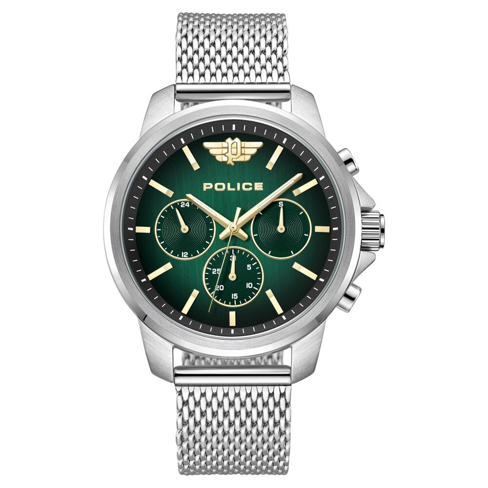 Police Multifunction Black Dial Silver Metal Strap Watch For Men - image 1