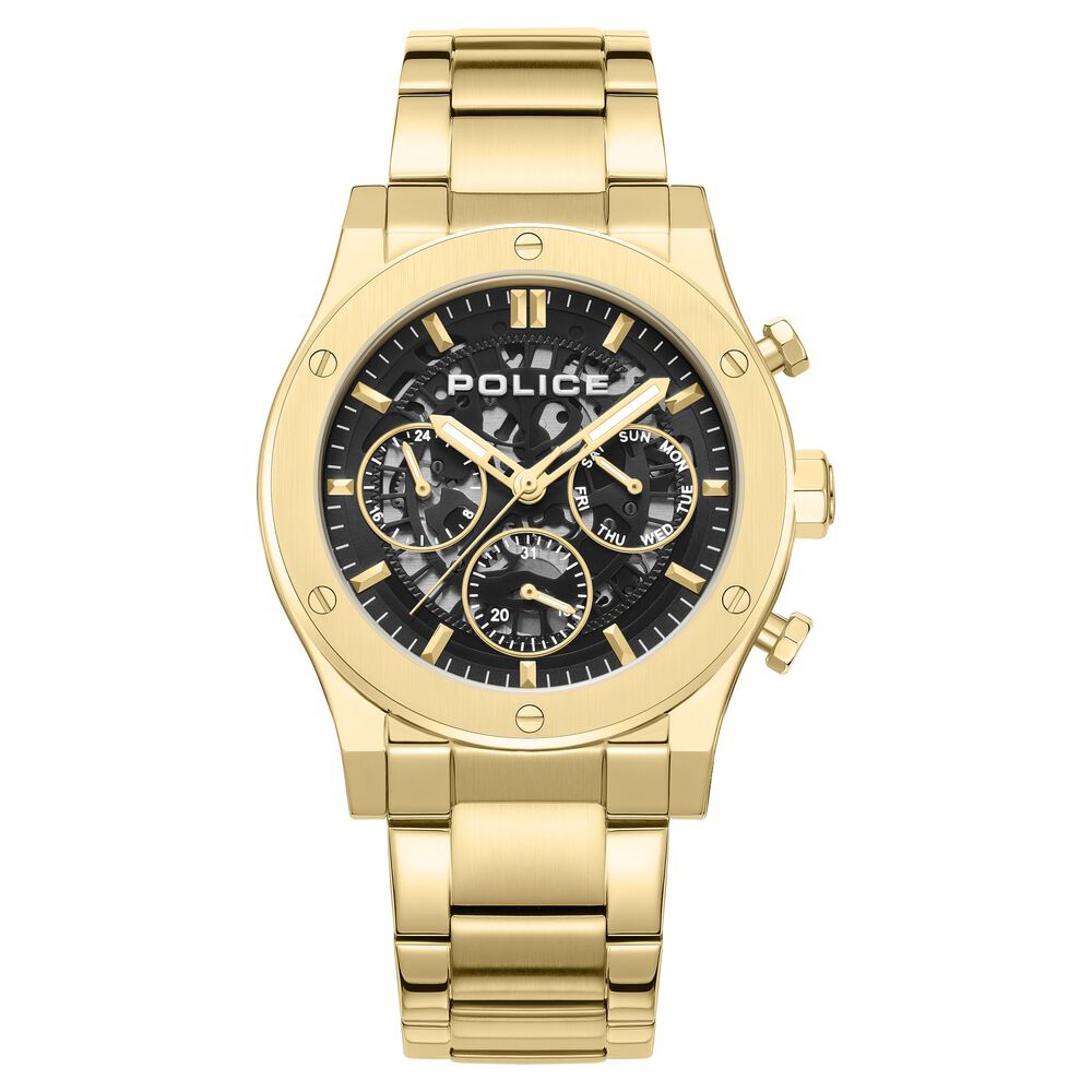 Police Quartz Multifunction Black Dial Golden Colour Stainless Steel Strap Watch For Men - image 1