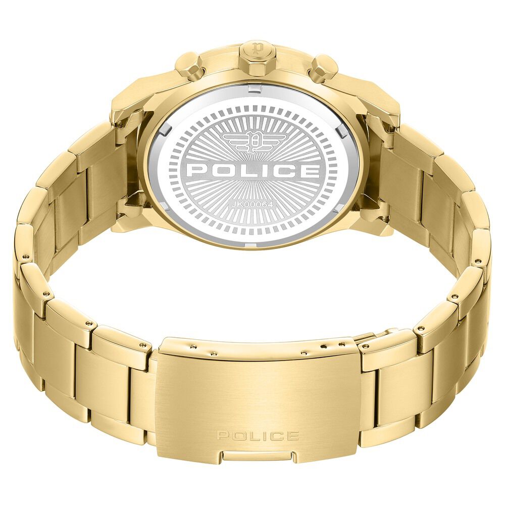 Police Quartz Multifunction Black Dial Golden Colour Stainless Steel Strap Watch For Men