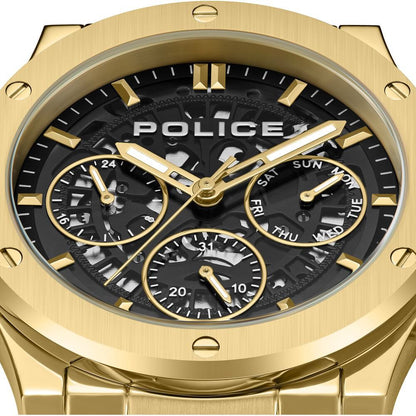 Police Quartz Multifunction Black Dial Golden Colour Stainless Steel Strap Watch For Men