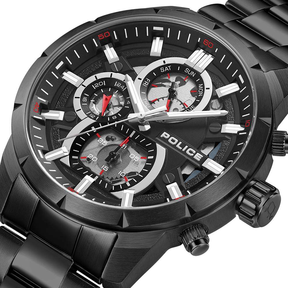 Police Quartz Multifunction Black Stainless Steel Strap for Men