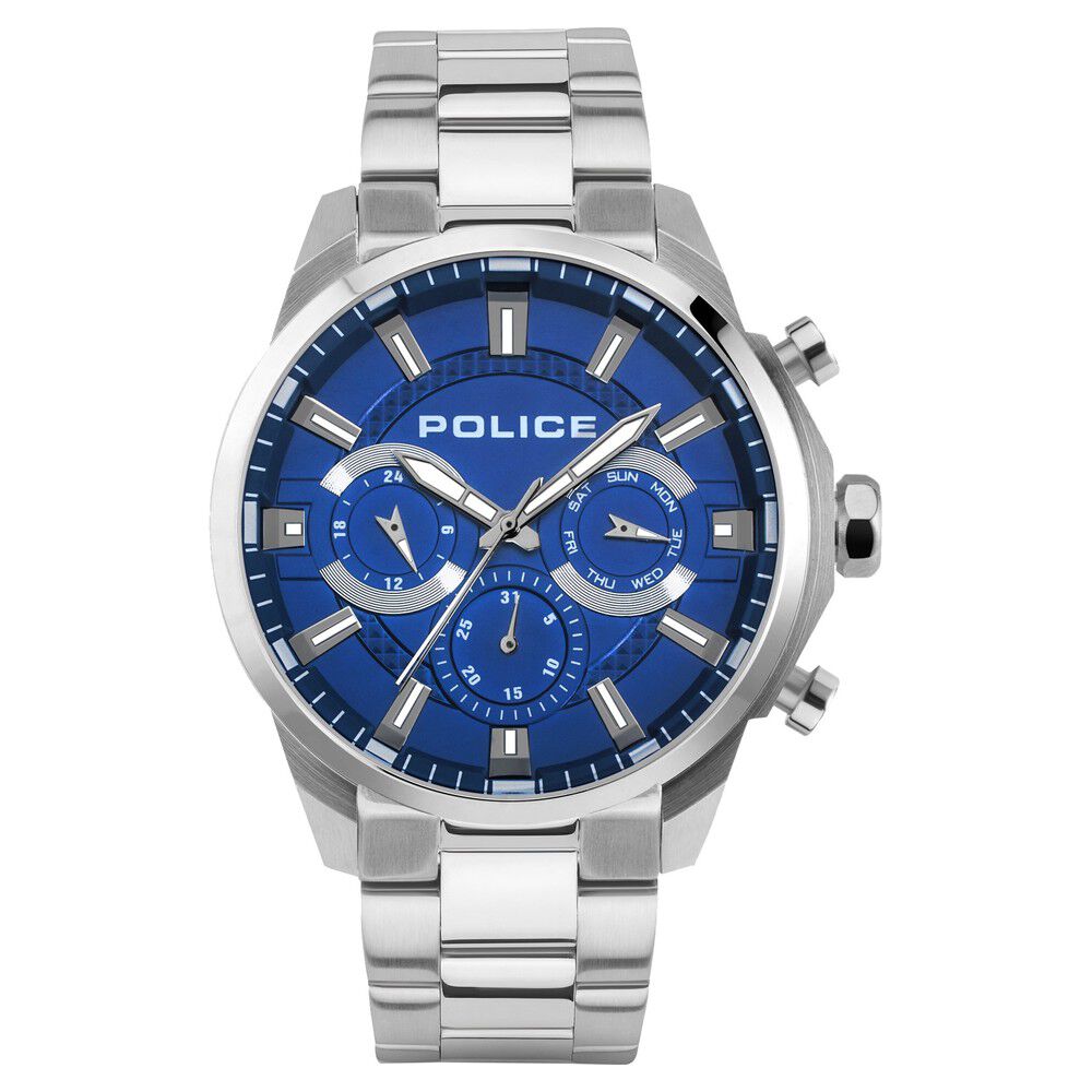 Police Blue Dial Silver Strap Multifunction Watch for Men - image 1