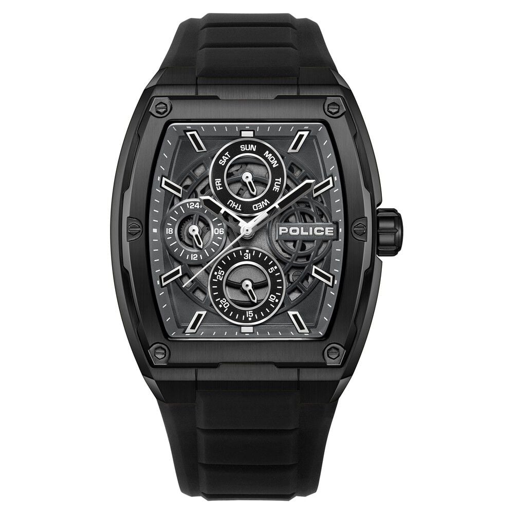 Police Quartz Multifunction Grey Dial Black Silicone Strap Watch for Men - image 1
