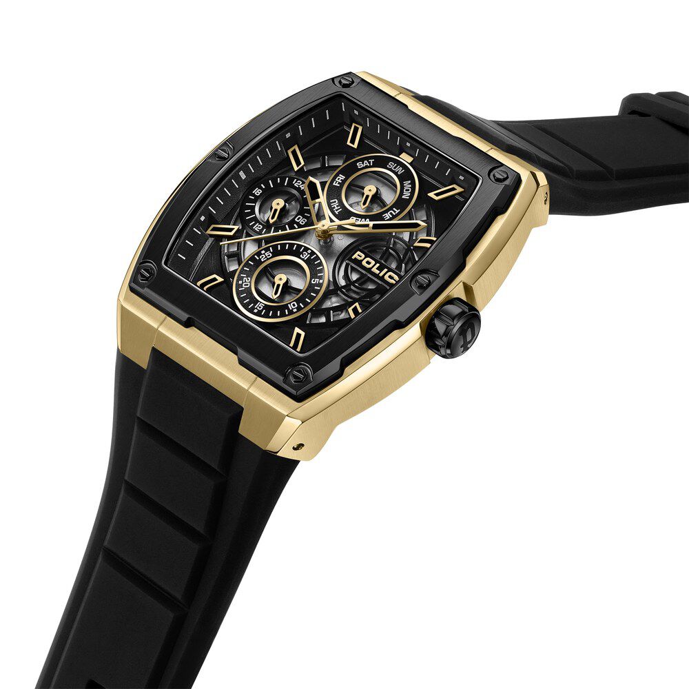 Police Quartz Multifunction Black Dial Black Silicone Strap Watch for Men