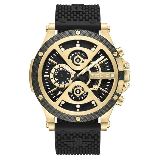 Police Mens Surigao KL Rahul Edition Goldtone and Silicone Strap Watch