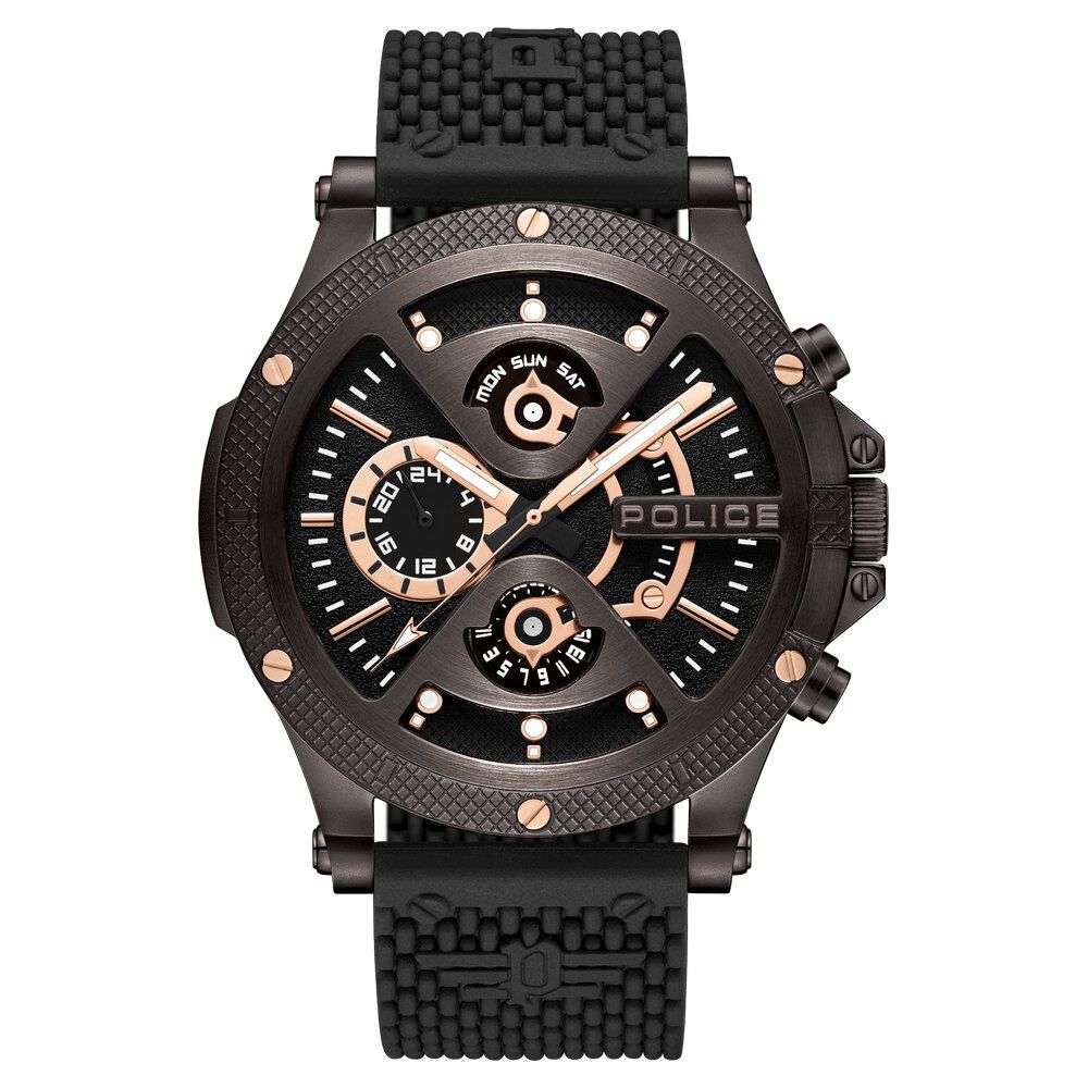 Police Multifunction Black Dial Silicone Strap Watch For Men - image 1