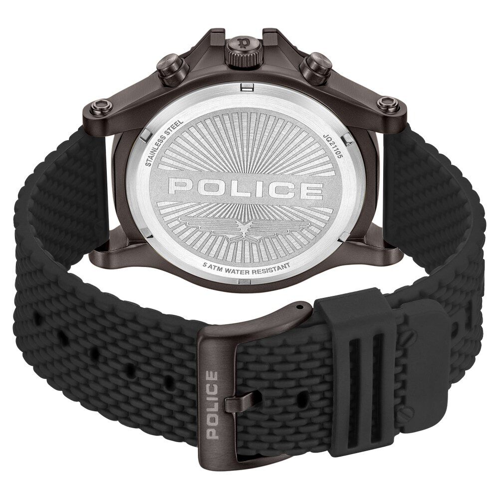Police Multifunction Black Dial Silicone Strap Watch For Men