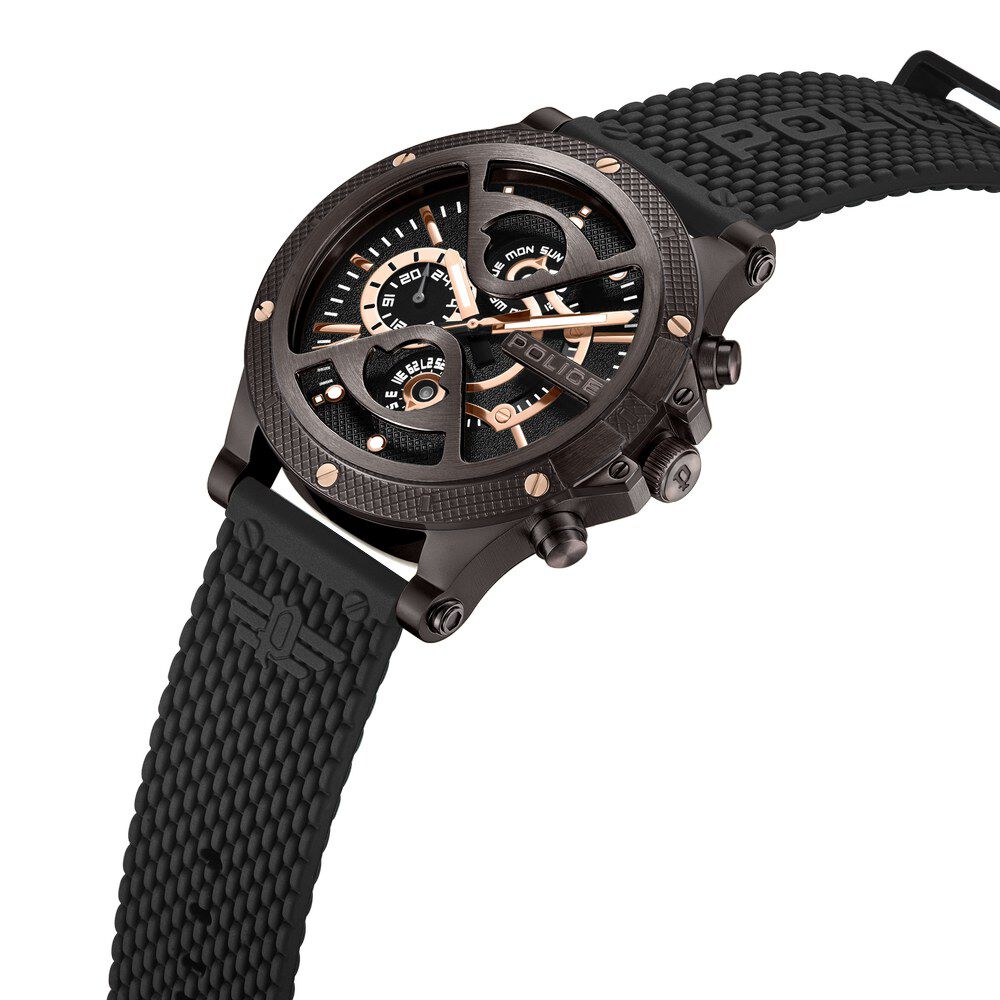 Police Multifunction Black Dial Silicone Strap Watch For Men