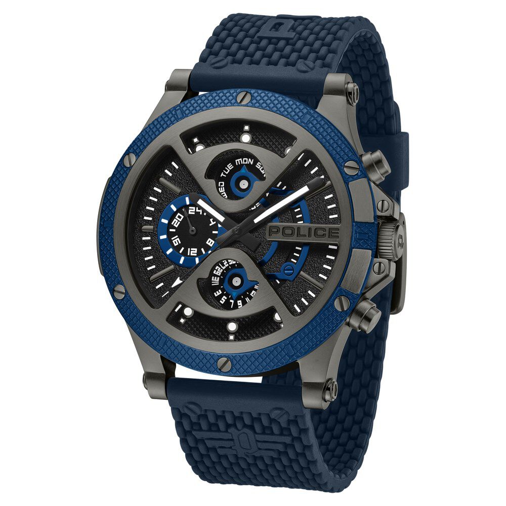 Police Multifunction Black Dial Silicone Strap Watch For Men - image 1