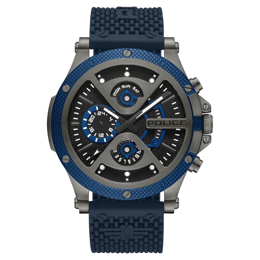 Police Multifunction Black Dial Silicone Strap Watch For Men