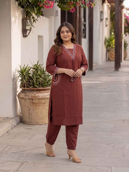 Miravan Womens Plus Size Brown Straight Kurta Set - view 4
