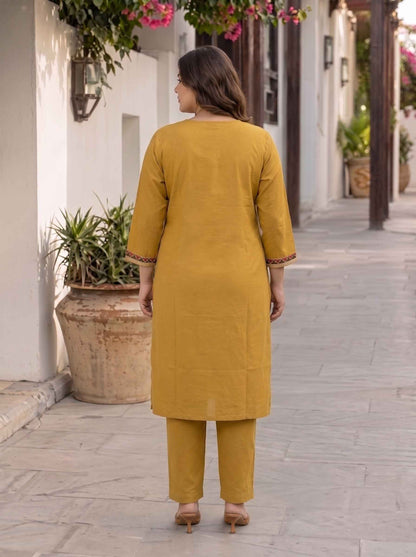 Miravan Womens Plus Size Yellow Kurta and Palazzo Set - view 5