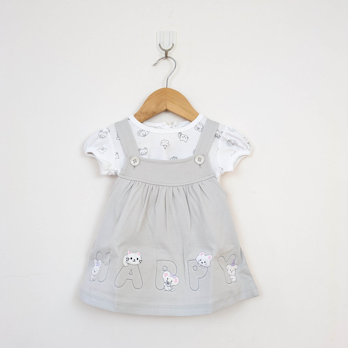 Bachpan kids wear Grey Animal Friends Pinafore & Printed Tee Set
