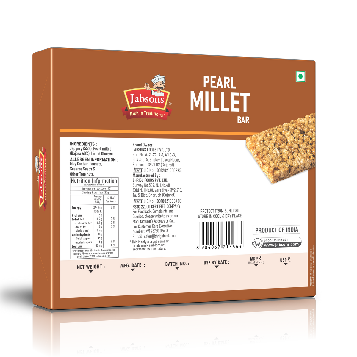 Jabsons Foods Pearl Millet Bar