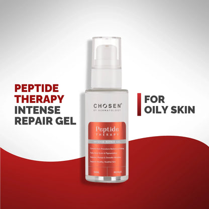 Chosen Peptide Therapy Intense Repair Gel bottle, a clear gel serum for oily acne-prone skin. - Image 2