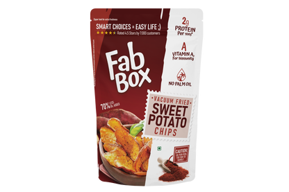 Fabbox Peri Peri Sweet Potato Chips in a vibrant bag, showing crispy chips with seasoning. - Image 2
