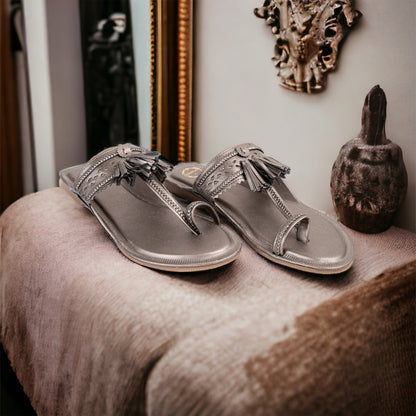Dhaga Metallic Tassels Flat Kolhapuri for Women