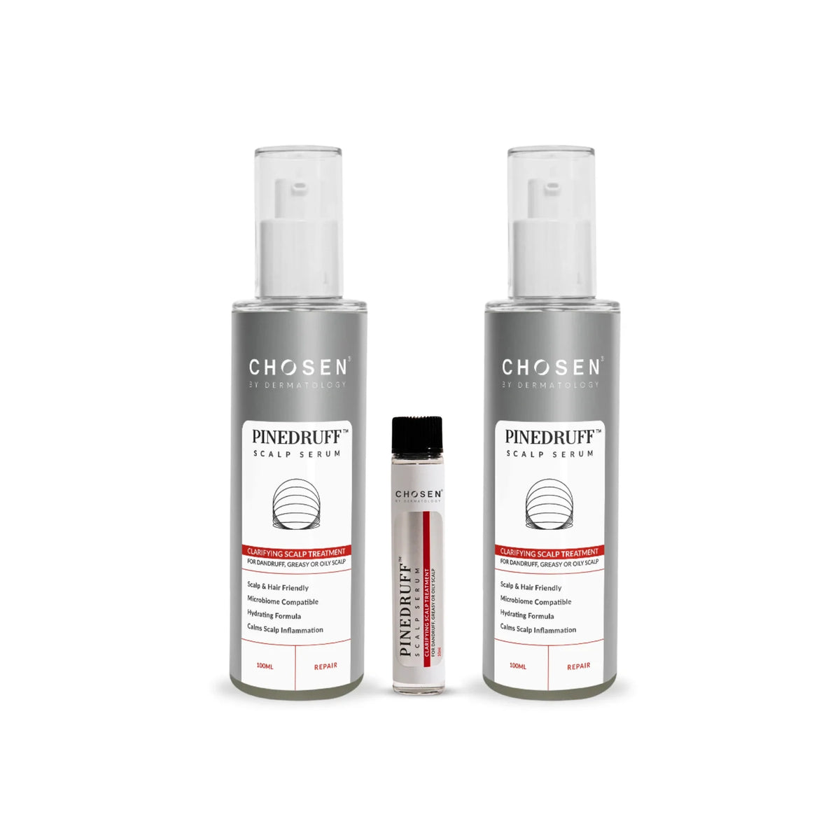 Chosen Pinedruff Scalp Serum bottle with dropper, showcasing its premium packaging and clear liquid. - Image 4