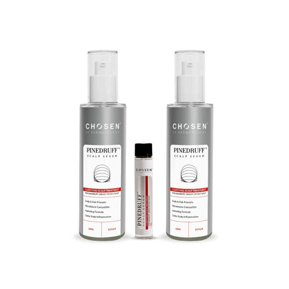 Chosen Pinedruff Scalp Serum bottle with dropper, showcasing its premium packaging and clear liquid. - Image 4