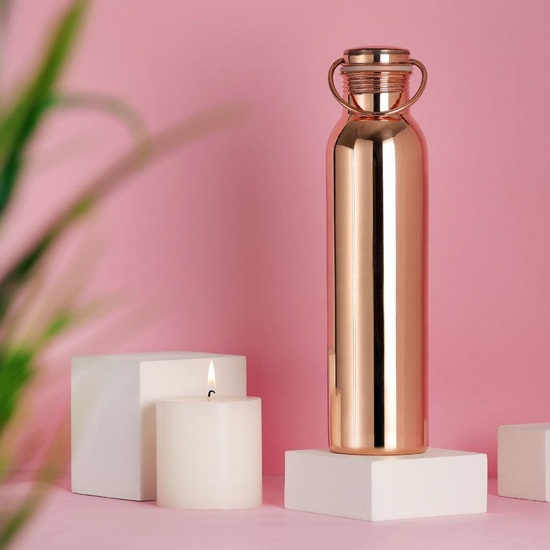 copper utensil Plain Copper Water Bottle with Carrying Handle