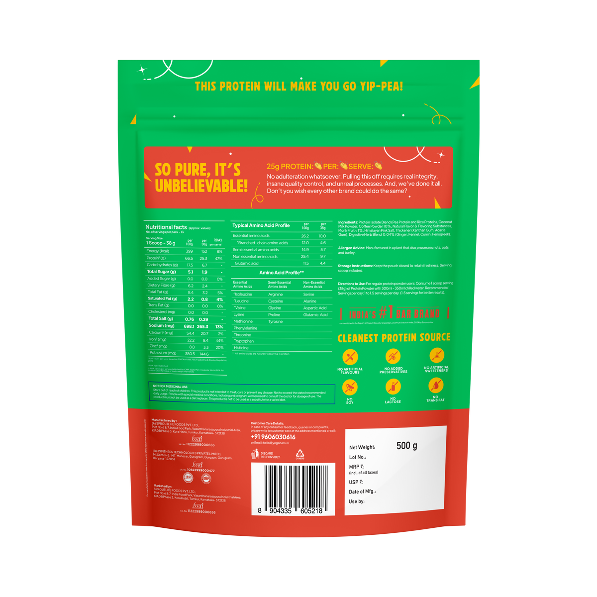 Yoga Bar ProClean Plant Protein with Monk Fruit (Chocolate) 500g
