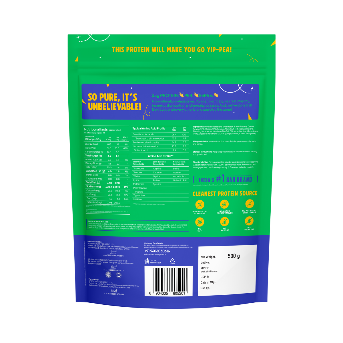 Yoga Bar ProClean Plant Protein with Monk Fruit (Chocolate) 500g