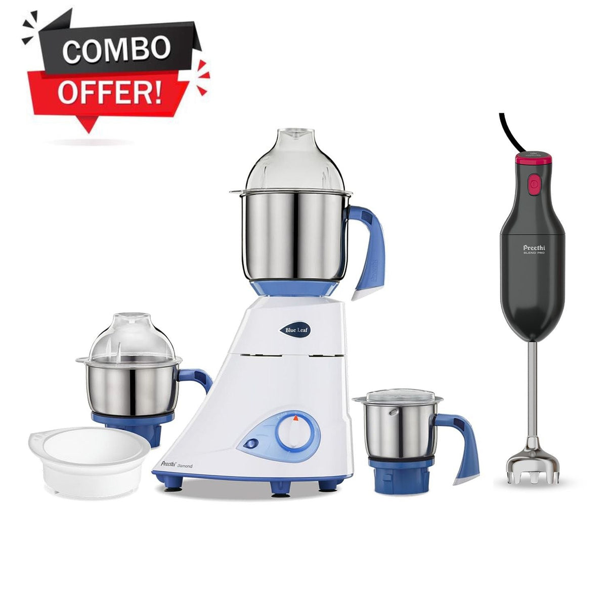 Preethi Blue Leaf Diamond Mixer Grinder and Hand Blender Combo